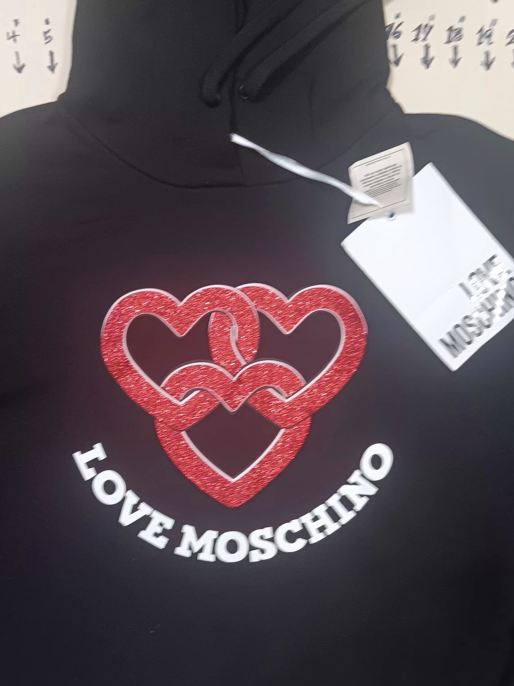 Moschino Black Logo Hoodie with Red Accent